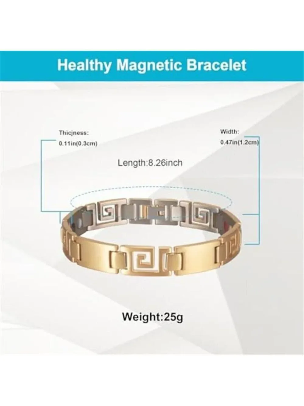 Magnetic Bracelet for Women Men, 9.44'' Unique Design Gold Titanium Steel